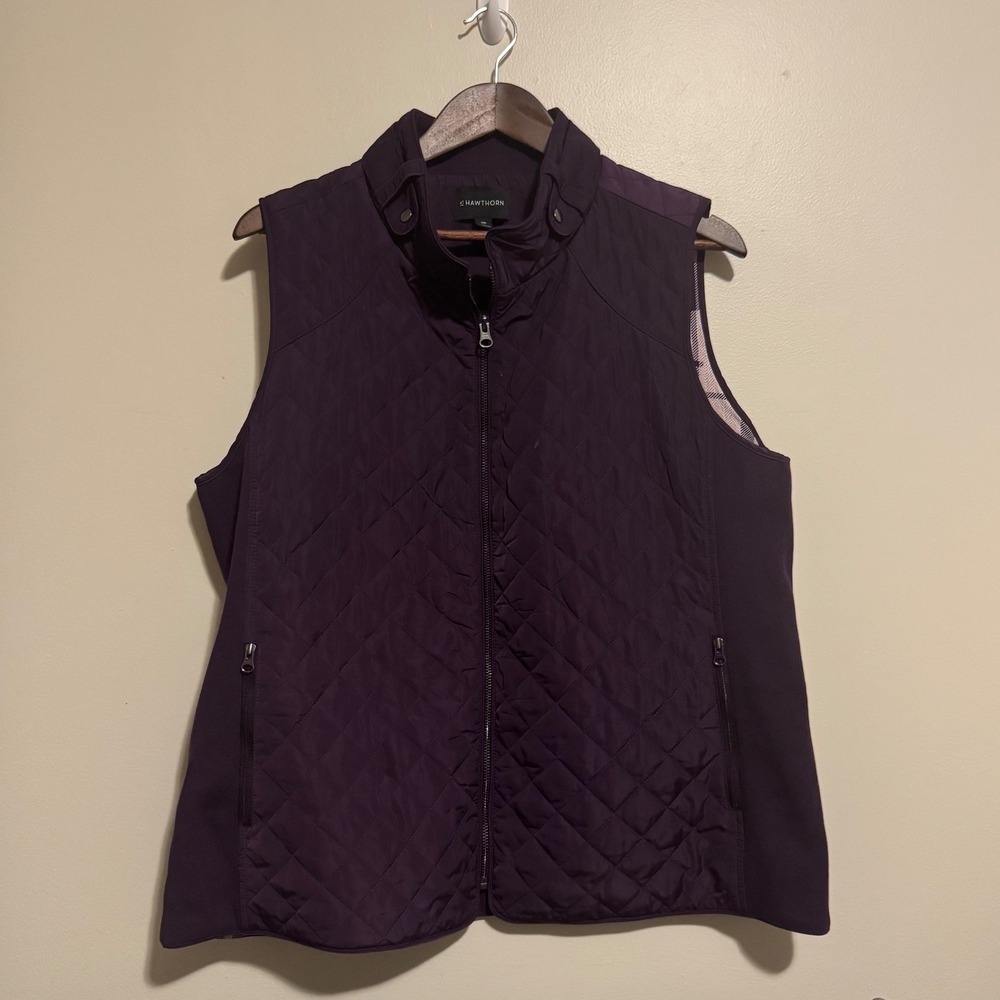 Women's Quilted Vest Plum Purple Plaid Outerwear Normcore Gorpcore XXL